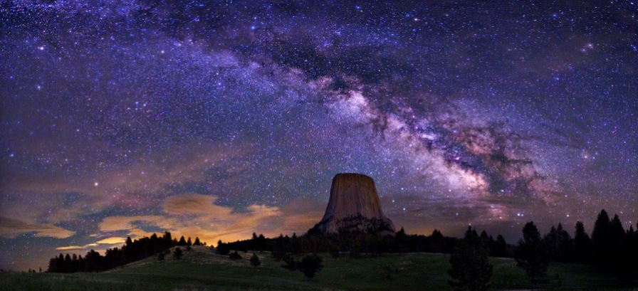 Part of the Milky Way as seen from Earth (Devil's Tower, Wyoming in the United States of America).